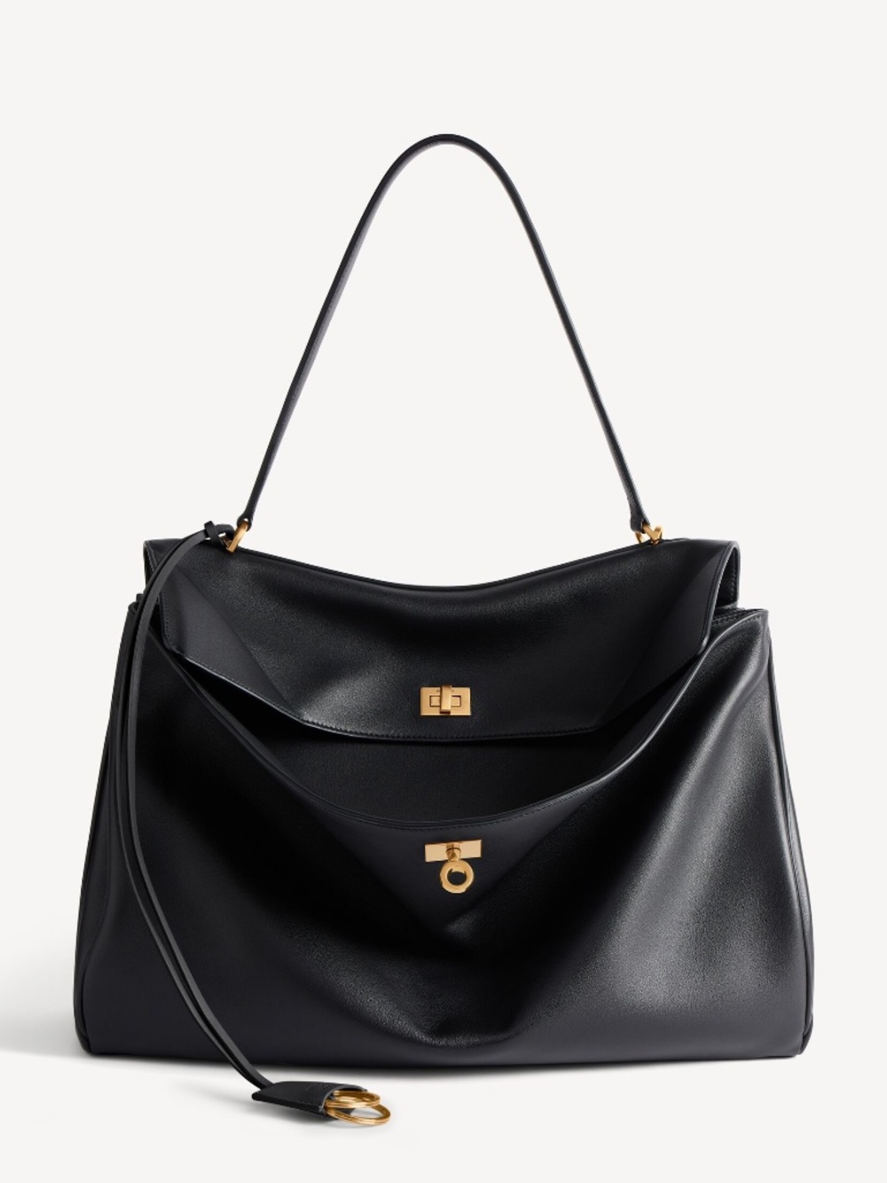 BALENCIAGA Rodeo Large Black Smooth Calfskin Top Handle Bag; Aged Gold Hardware - Picture 1 of 16